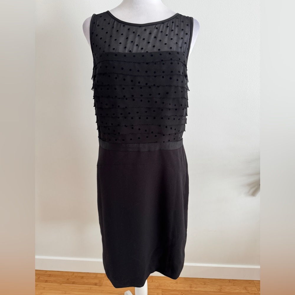 LOFT black sleeveless dress with sheer polka dot ruffles
Size 8